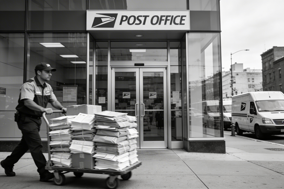 Postal worker delivering bulk mail